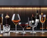 Różnorodne kieliszki z alkoholami na barze. Czasem brak magnezu objawy mogą być subtelne, jak pragnienie czegoś mocniejszego.