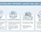 Jak poprawić jakość snu: aktywność fizyczna, zarządzanie stresem, dieta i ekspozycja na światło.