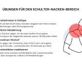 Übungen bei steifer Nacken: Schulterkreisen, Halsdehnung, Türrahmen-Stretch und Schulterblätter mobilisieren. Hilft gegen Verspannungen.