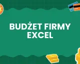 Budżet firmy w Excelu: analiza danych statystycznych. Grafika z ikonami pieniędzy, kart kredytowych i sztabek złota.