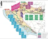 Mapa chorwackich autostrad z zaznaczonymi odcinkami i miastami. Kluczowe informacje o chorwackich opłatach drogowych.