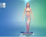 Symulacja Sims 4: Zuzanna Wyspa, piękna syrena z kolorowymi włosami i łuskami, gotowa do zanurzenia się w morskich przygodach.