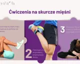 Trzy ćwiczenia rozciągające mięśnie ud: leżąc, stojąc i w skłonie.