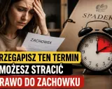 Zmartwiona kobieta trzyma dokument "Zachowek". Obok budzik i akta spadkowe. Uważaj na przedawnienie, by nie stracić prawa do zachowku.
