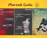 Copertine della trilogia "Uomini che odiano le donne" di Stieg Larsson, con "La ragazza che giocava con il fuoco" e "La regina dei castelli di carta".