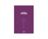 Copertina di religione per le scuole medie, con una croce viola su sfondo viola e il logo NB! Publishing.