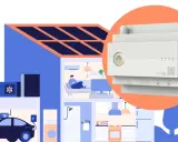 En illustration av ett smart hem med solpaneler, elbil och en Huawei växelriktare som styr energin.
