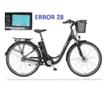 Czarny rower elektryczny z koszykiem i wyświetlaczem pokazującym "ERROR 28". Poznaj kody błędów roweru elektrycznego.