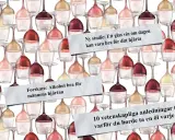 Vattenfärgsillustration av vinglas i olika färger. Texten "Forskare: Alkohol bra för männens hjärtan" och "Ny studie: Ett glas vin om dagen kan vara bra för ditt hjärta" antyder att alkohol kan ha hälsofördelar, men det är viktigt att komma ihåg att do...