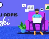 Uzuyskaj odpis aktu małżeństwa online. Mężczyzna siedzi w fotelu z laptopem, a obok wisi obrazek pary młodej.