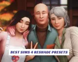 Rodzina Simsów pozuje do zdjęcia, podkreślając piękno gry dzięki najlepszym presetom The Sims 4 Reshade.
