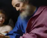 Święty Mateusz pisze Ewangelię, z pomocą aniołka.