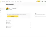 Strona Binance Identification, gdzie użytkownik fre***@mail.com musi przejść weryfikację, aby móc handlować.