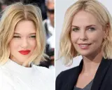 Dos actrices con un blunt bob despuntado rubio. La de la izquierda, con labios rojos, y la de la derecha, con una sonrisa sutil.