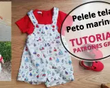 Conjunto marinero para bebé: pelele con estampado de barcos y gorro. Tutorial y patrones gratis disponibles.