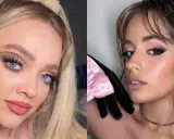 Dos looks de maquillaje: uno con delineados aesthetic de pedrería y otro con un ahumado oscuro y labios rosados.