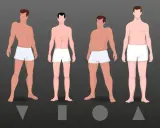 Ilustracja czterech męskich sylwetek o różnej budowie ciała, z odpowiadającymi im kształtami geometrycznymi.