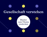 Gesellschaft verstehen" – Bücher zum Thema entdecken. Bunte Punkte und Linien symbolisieren Verbindungen in unserer Gesellschaft.
