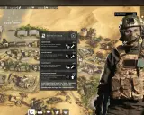 Gracz zarządza bazą wojskową w grze strategicznej, przygotowując się do **desert operations**. Widok obejmuje mapę z budynkami i jednostkami oraz interfejs zarządzania produkcją.