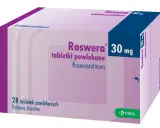 Opakowanie leku Roswera 30 mg, zawierające 28 tabletek powlekanych. Przed zastosowaniem należy zapoznać się z ulotką dotyczącą roswera skutki uboczne.
