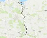 Mapa pokazuje przebieg szlaku rowerowego Odra-Nysa, łączącego Świnoujście z okolicami Wałbrzycha, przez Szczecin, Gorzów Wlkp. i Wrocław.