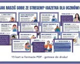 Gazetka dla uczniów o tym, jak radzić sobie ze stresem w pracy i szkole. Porady dotyczące snu, ćwiczeń, planowania i zdrowego odżywiania.