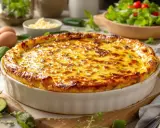 Un délicieux flan de courgettes doré et gratiné, prêt à être dégusté. Des courgettes fraîches, des œufs et du fromage composent ce plat savoureux.