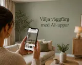 En person använder en app för att välja väggfärg i sitt hem, perfekt för din blogg inredning.