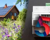 Hus med solpaneler och en CheckWatt-enhet, redo för smart energihantering.
