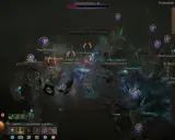 Intensywna walka w Diablo 4. Barbarzyńca z potężnym diablo 4 barbarzyńca build walczy z hordą wrogów, wykorzystując swoje umiejętności.