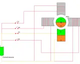 Schaltplan eines bürstenlosen Motors mit Rotor und Statorwicklungen, gesteuert durch Schalter S1-S4 und eine Stromquelle.