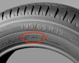 Detalle de letras neumaticos, mostrando el tamaño 195/65 R 15 y el índice de carga 91H.
