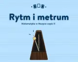 Metronom pomaga utrzymać stałe tempo, czyli metrum w muzyce. Tytuł "Rytm i metrum" oraz grafika sugerują lekcję o podstawach muzyki.