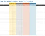 Plantilla para un cronograma obra de 3 semanas, con columnas para tareas, días de la semana y notas.