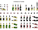 Illustration de bouteilles de vin et de champagne, certaines couchées, d'autres debout, prêtes à chambrer le vin.