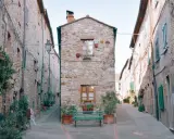 Un vicolo stretto con case in pietra e piante in vaso. Un invito a scoprire cosa vedere a Cecina, tra scorci pittoreschi e storia.