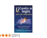 Libro "12 Cuentos en Inglés para niños de primaria", con un niño leyendo en una nube. Ideal para aprender inglés con traducción.