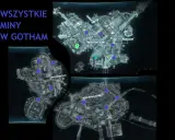 Mapa z zaznaczonymi minami w Gotham. Poradnik Batman Arkham Asylum pomoże Ci je odnaleźć.