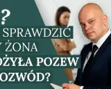 Jak sprawdzić czy żona złożyła pozew o rozwód? Mężczyzna w garniturze i rozmazane postacie w tle sugerują trudną sytuację rodzinną.