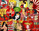 Pop Art Ideen: Marilyn Monroe, Superman, Mickey Mouse und mehr in einem bunten Collage-Stil.