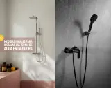 Duchas modernas y consejos para las medidas ideales de las tomas de agua en el baño.
