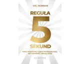 Okładka książki "Reguła 5 sekund" Mel Robbins. Złota cyfra 5 dominuje na tle promieni.