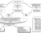 Diagramma di flusso per la diagnosi e il trattamento degli ossiuri. Include test, terapie e gestione dei casi speciali, utile per il test ossiuri in farmacia.