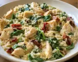 Pyszna pierś z kurczaka z suszonymi pomidorami i szpinakiem w kremowym risotto. Ania gotuje mistrzowsko!