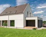 Modernes Haus mit großzügiger Dachterrasse, die viel Platz für Entspannung bietet. Die Traglast der Dachterrasse ist für viele Aktivitäten ausgelegt.
