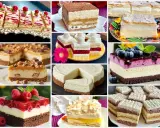 Kompilacja 10 najlepszych ciast: sernik, tiramisu, ciasto z malinami i kremem, deser z borówkami i wiele innych słodkości.
