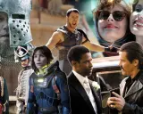 Collage di film di Ridley Scott: un cavaliere, soldati, astronauta, gladiatore, donne e gangster.
