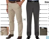 Comparison of Chino trousers and dress pants, highlighting features like pockets, creases, and fit for different occasions.