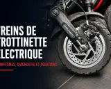 Freins de trottinette électrique : diagnostic et solutions pour tout problème. Gros plan sur la roue et le système de freinage.