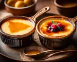 Deux desserts : une crème catalane simple et une crème brûlée garnie de fruits rouges. La différence est subtile mais délicieuse.